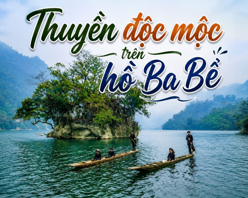 The wooden canoe on Ba Bể Lake – A cultural symbol amidst the landscapes of Vietnam's Northeast.